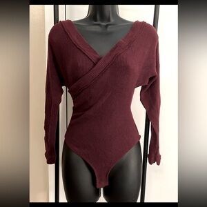 Free People Maroon Wrap Bodysuit